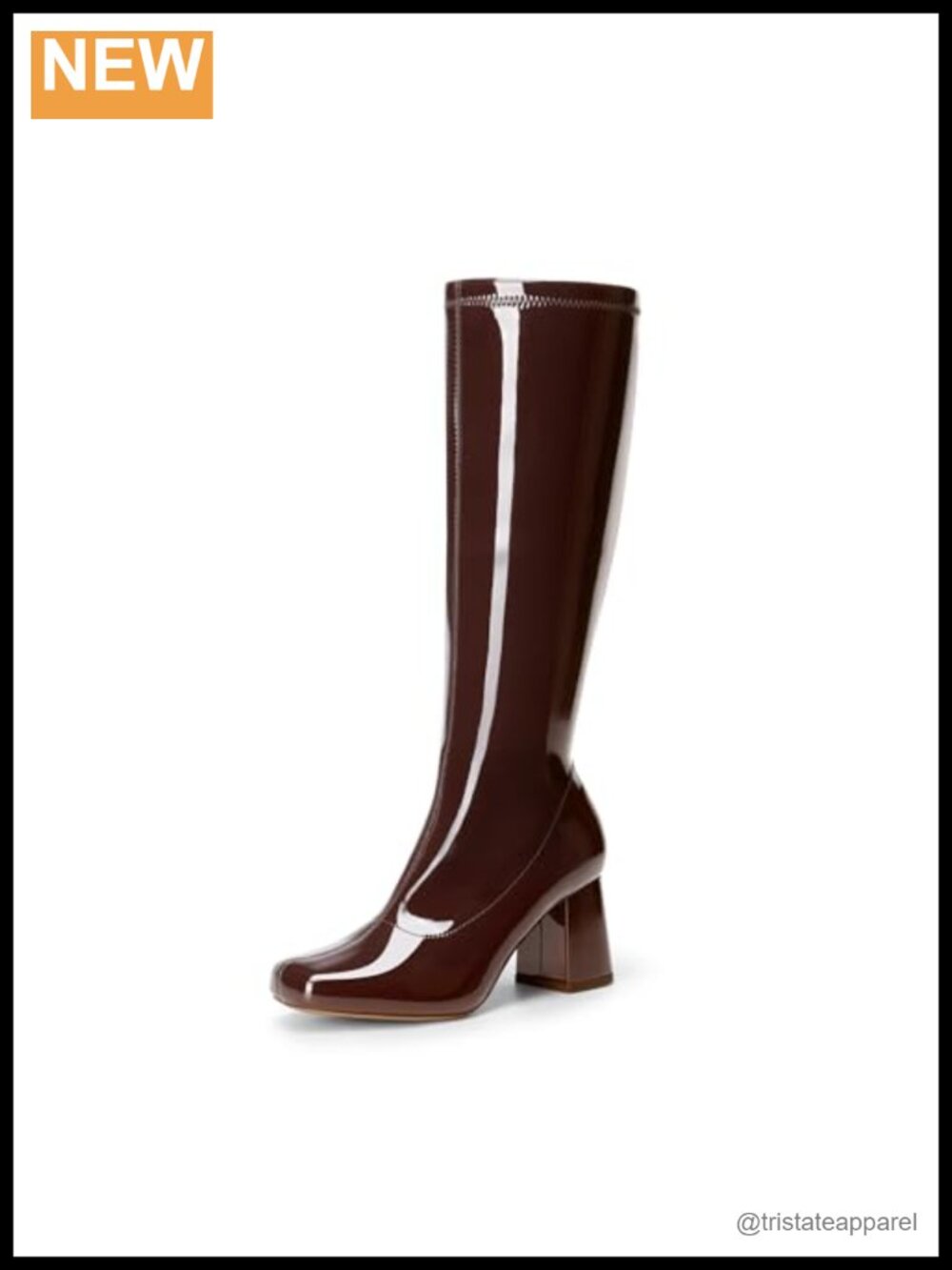 Gogo Knee High Boots Chunky Block Heel Square Toe Faux Leather